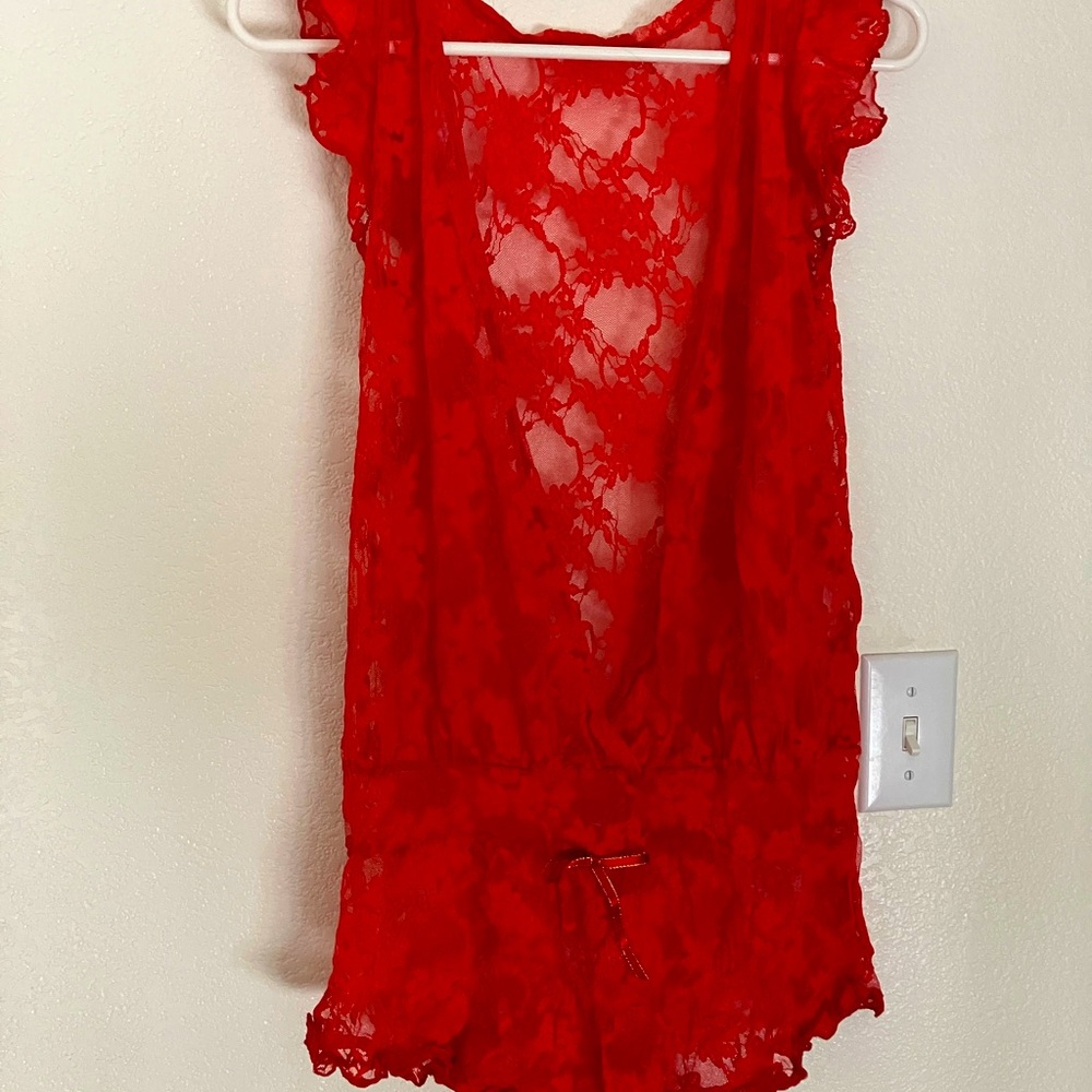 Adam & Eve red lace open front romper size large